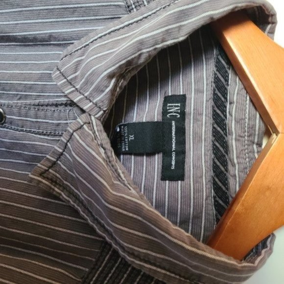 I.N.C. Mens Long Sleeve Gray‎ Stripe Shirt XL Snap - Picture 12 of 14